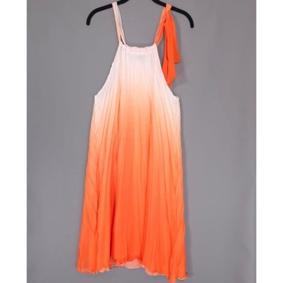 Komarov Women's Dress MEDIUM Ombre Print Orange White Chiffon Pleated USA MADE - Picture 1 of 9